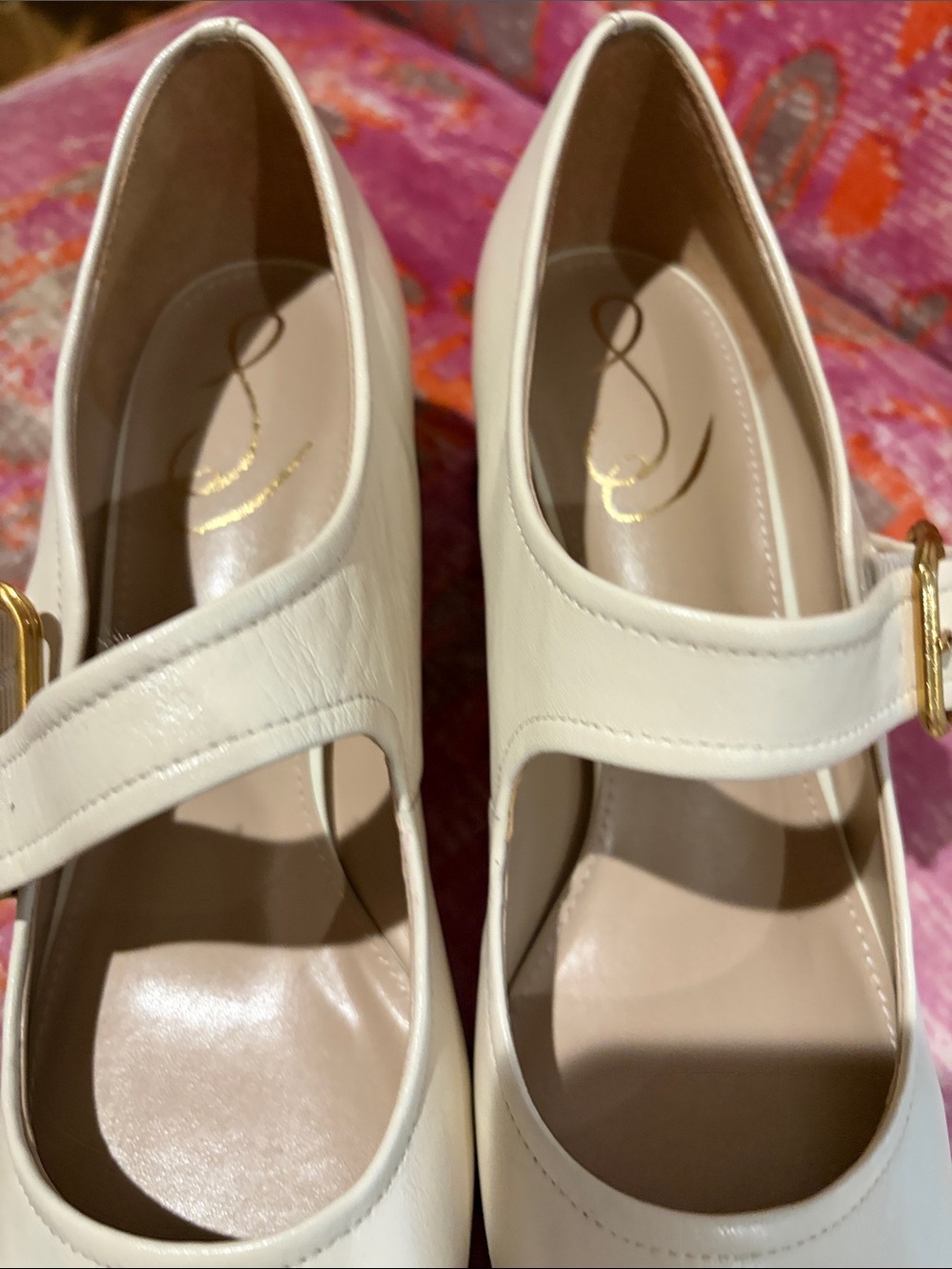 Sam Edelman Cream Mary Jane Pumps with Gold Buckle - Picture 3 of 8